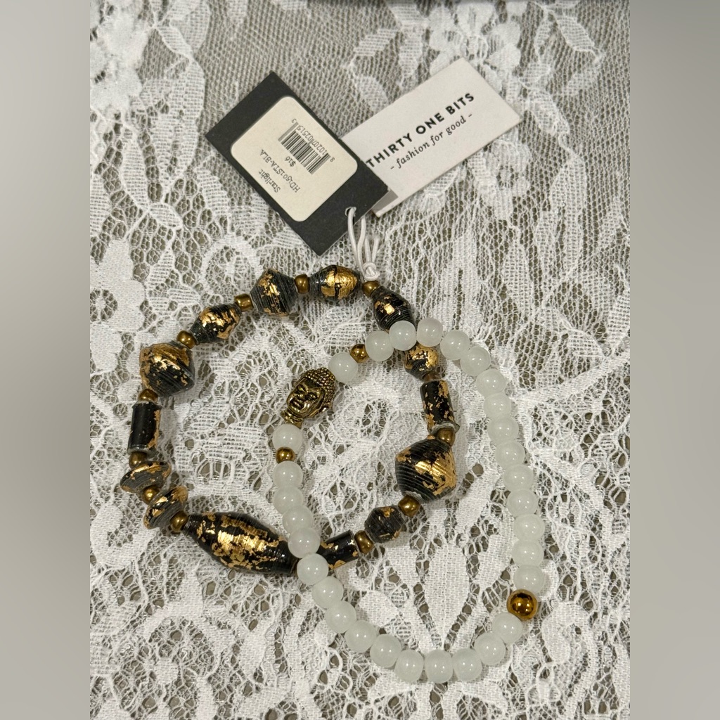 31 Bits Black And Gold Beaded Bracelet W/ White Beaded Bracelet
